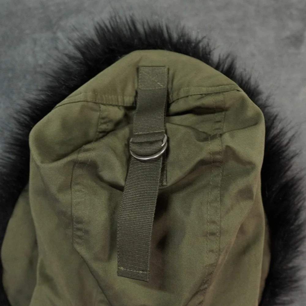 Abercrombie Fitch Jacket Womens XS Olive‎ Green Faux Fur Hooded Puffer Bomber